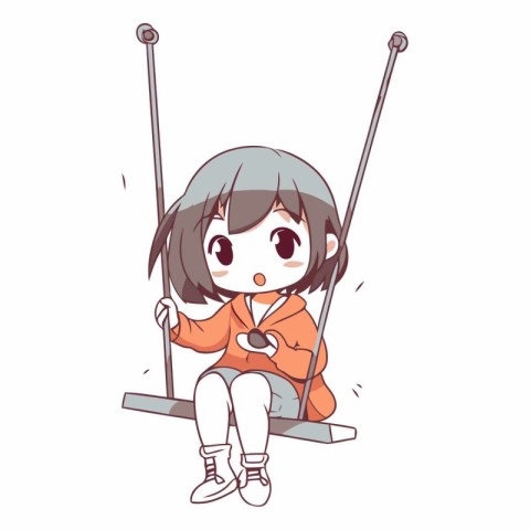 Illustration of a little girl riding a swing on a white backgrou