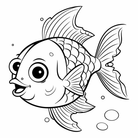 Coloring book for children: a fish. Black and white vector illus