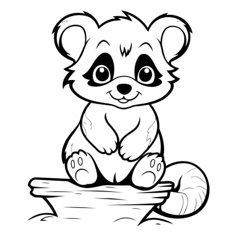 Black and White Cartoon Illustration of Cute Little Panda Animal