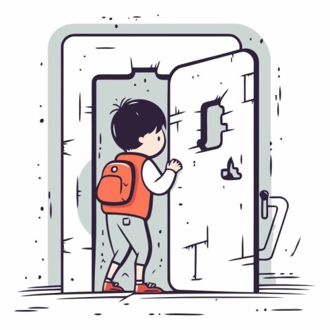 Illustration of a Boy Opening a Door in a Subway Station.