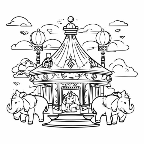 Carnival carousel with horses for coloring book.