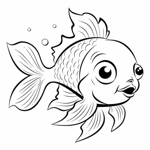 Black and White Cartoon Illustration of Cute Fish Animal Charact