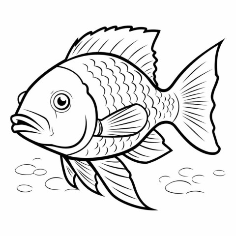 Black and White Cartoon Illustration of Cute Fish Animal Charact