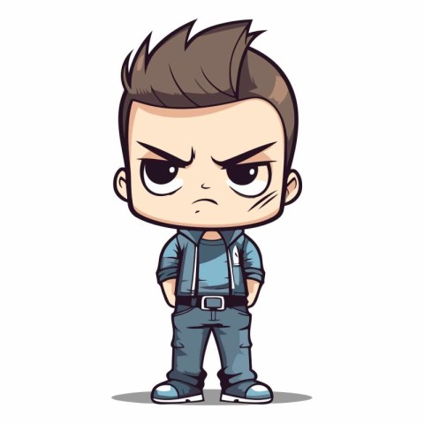 Angry Little Boy Cartoon Mascot Character Vector Illustration.