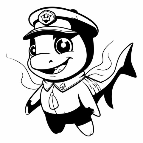 Illustration of a Cute Cartoon Fish Police Officer - Coloring Bo