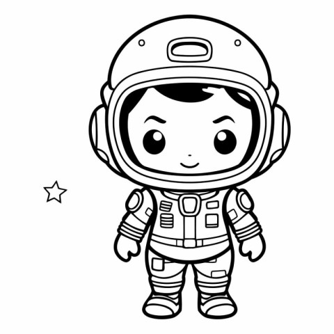 Coloring Page Outline Of a Cute Cartoon Astronaut Boy