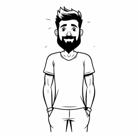 Hipster man with beard and mustache in sketch style.