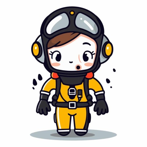 Astronaut Girl Cartoon Character Vector Illustration. Cute cosmo