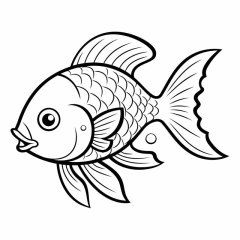 Black and White Cartoon Illustration of Cute Fish Animal Charact