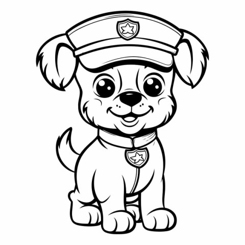 Black and White Cartoon Illustration of Cute Puppy Police Dog or