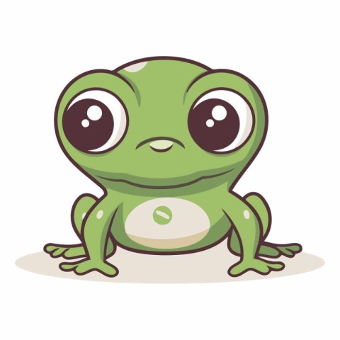 Cute cartoon green frog isolated on white background.