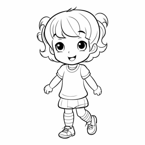 Coloring Page Outline Of cartoon little girl.