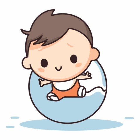 Cute little baby swimming in water. Vector clip art design.