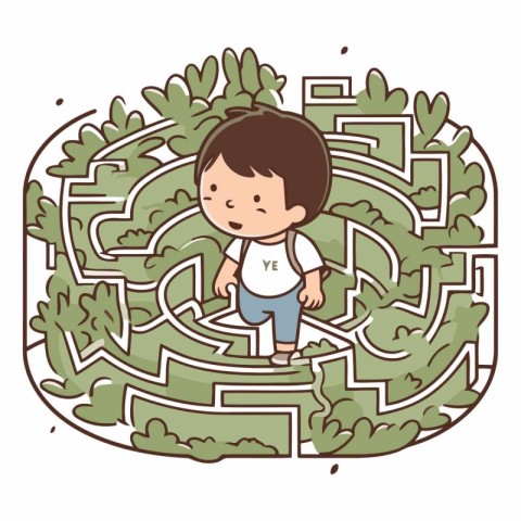 Maze Game for Preschool Children with a Little Boy Vector Illust