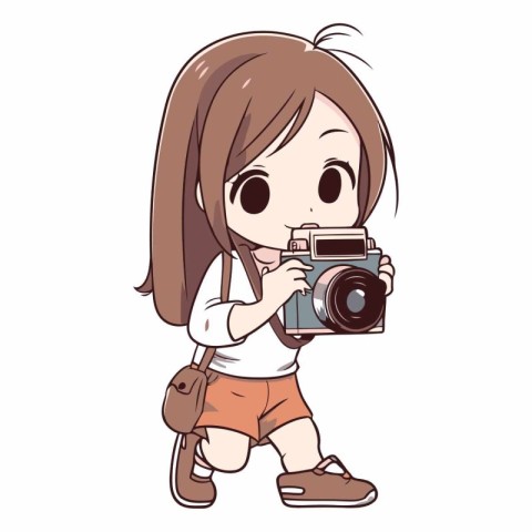 Illustration of a cute little girl taking a photo with a camera