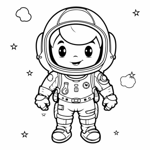 Cute cartoon astronaut with space suit for coloring book.