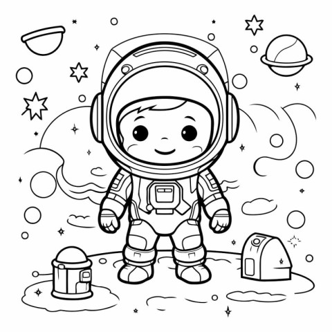 Coloring Page Outline Of cartoon astronaut on the moon.