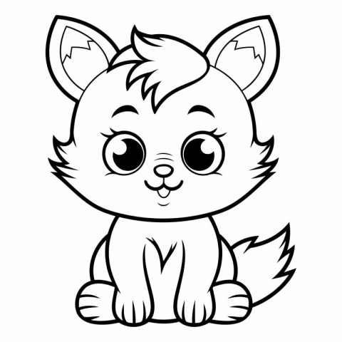 Black and White Cartoon Illustration of Cute Fox Animal Characte