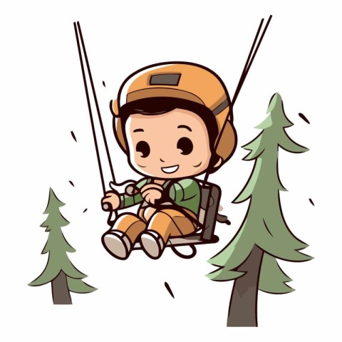 Boy riding a swing in the forest of a boy on a swing.