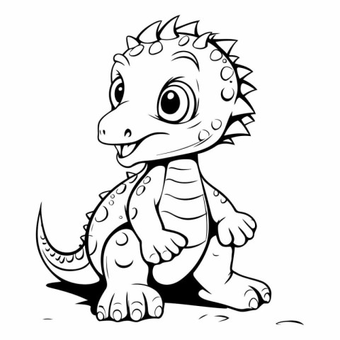 Cute Dinosaur - Black and White Cartoon Illustration. Isolated O