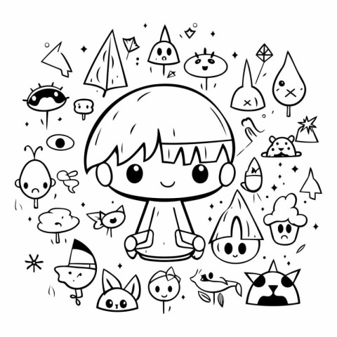 Vector set of cute children's drawings in doodle style.