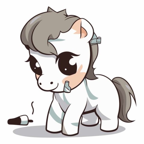 Illustration of a Cute Cartoon Horse with Headphones and Earphon