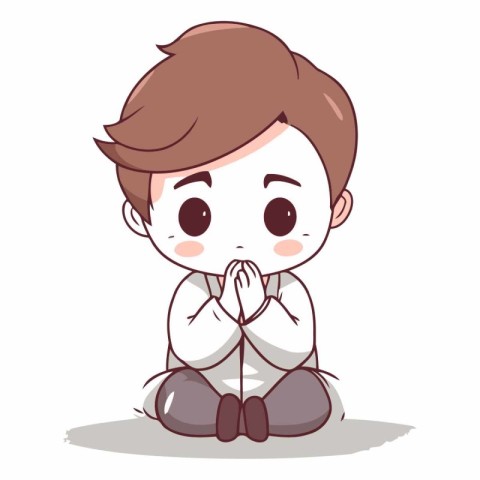 Illustration of a Kid Boy Praying in Prayer Pose - Vector