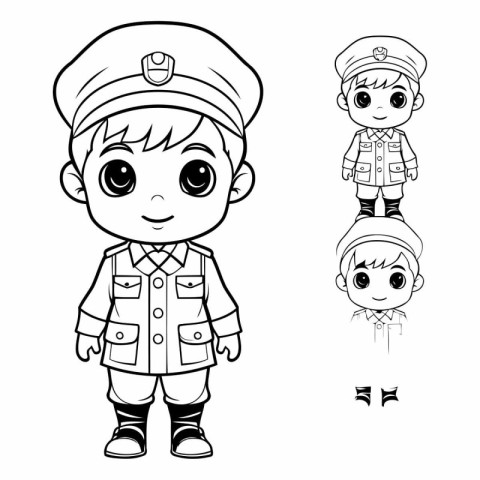 Coloring book for children: boy and girl in military uniform.