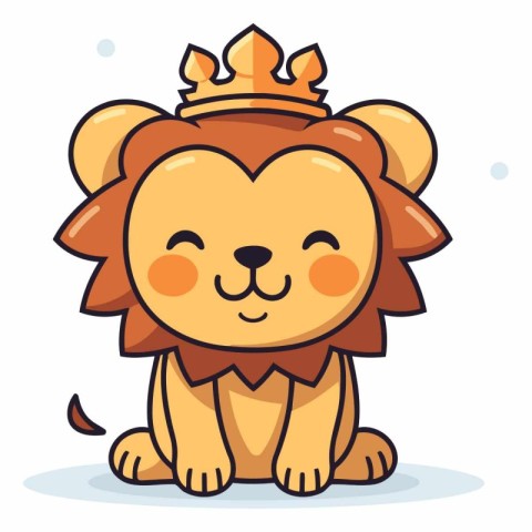 Cute lion in crown in flat cartoon style.