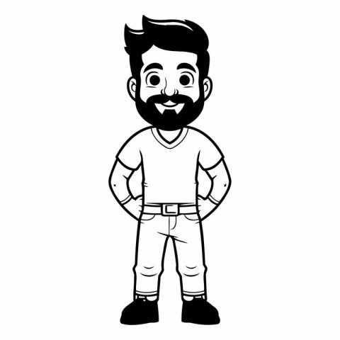 man with beard and mustache avatar cartoon character black and w