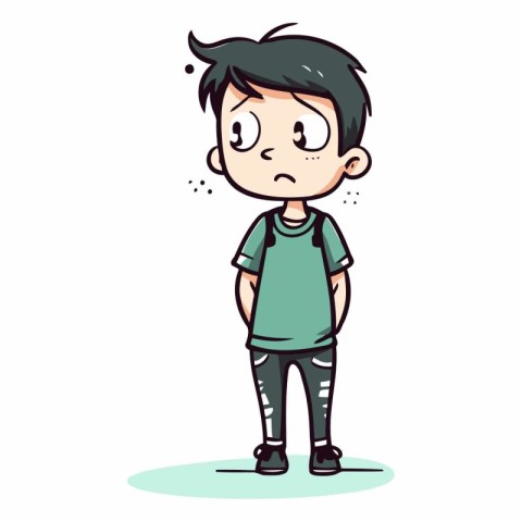 Sad boy with knee pain in a flat style.