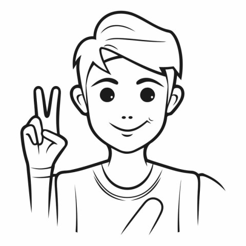 Vector illustration of a smiling young man showing two fingers.