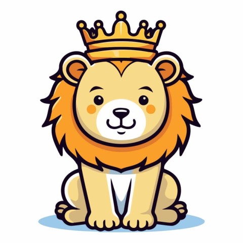 Lion King Cartoon Mascot Character With Crown Vector Illustratio