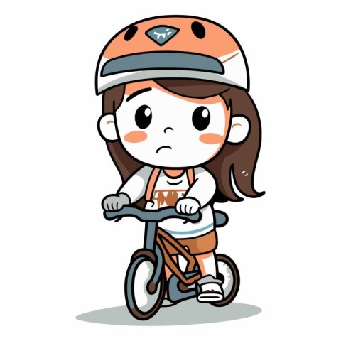 Girl Riding Bike - Cute Cartoon Mascot Character Vector Illustra