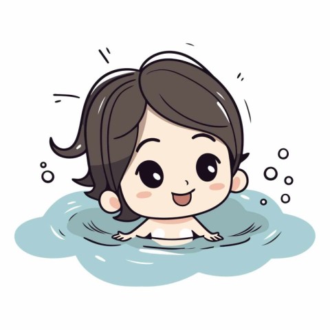 Illustration of a Cute Little Girl Swimming in the Pool