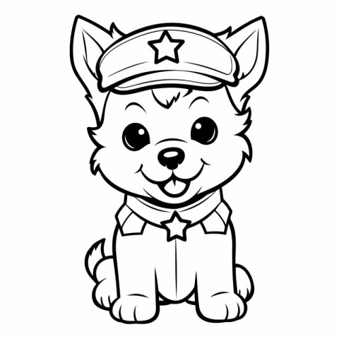 Black and White Cartoon Illustration of Cute Puppy Sailor Dog Co