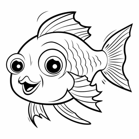 Black and White Cartoon Illustration of Cute Fish Animal Charact