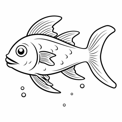 Black and White Cartoon Illustration of a Fish Animal Character