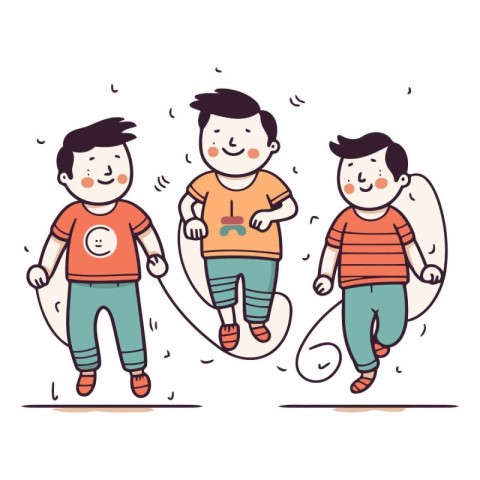 Three boys running together in doodle style.