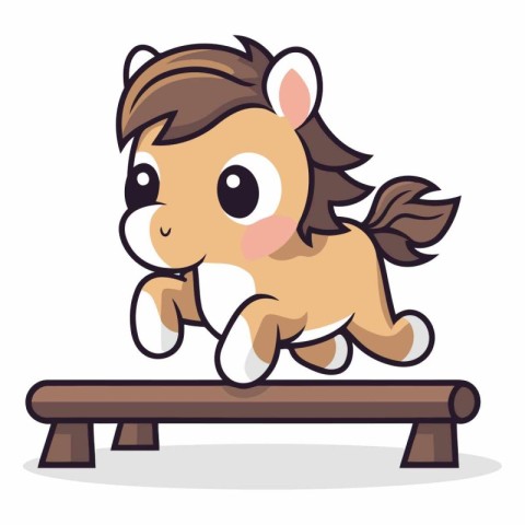 Horse Jumping on Bench - Cute Animal Cartoon Vector Character