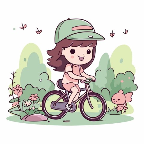 cute little girl riding bicycle in the park vector illustration