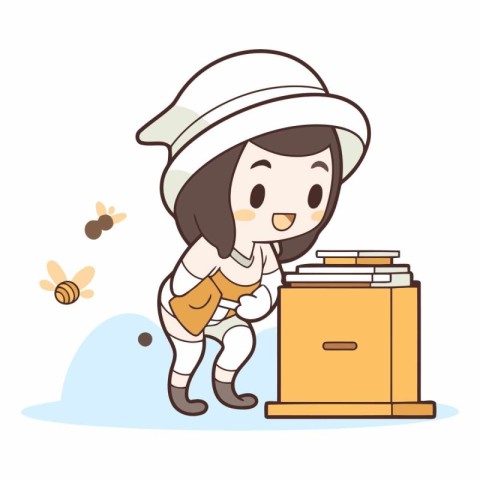 Cute beekeeper in hat and apron.vector illustration.