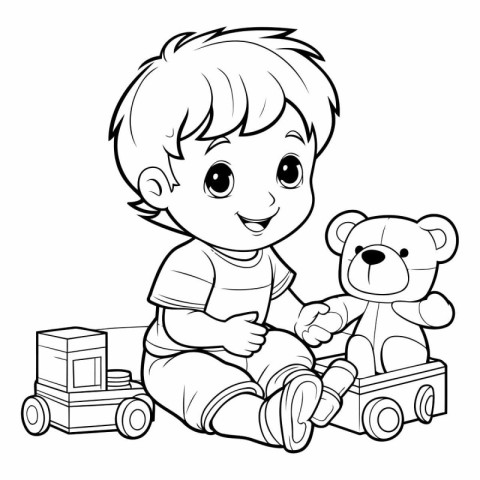 Vector illustration of Cute little boy playing with toy car and