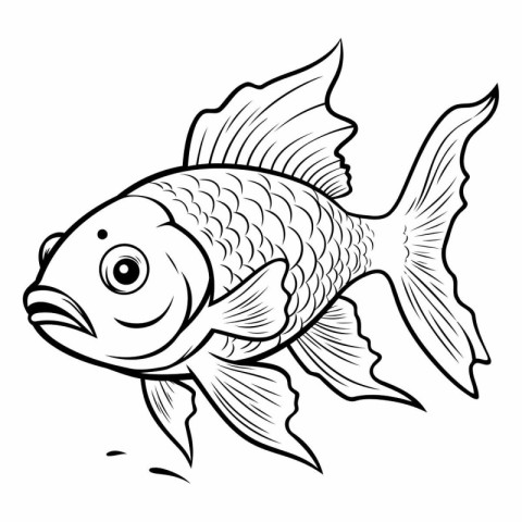 Black and White Cartoon Illustration of Cute Fish for Coloring B