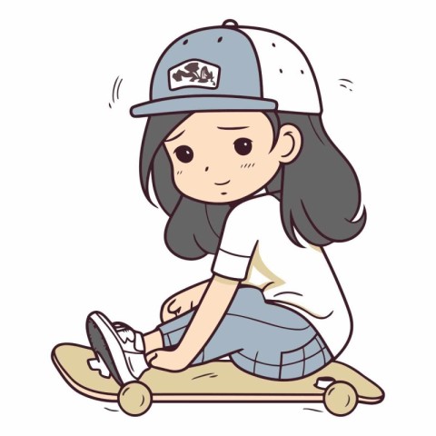 Illustration of a Cute Little Girl Playing Skateboard.