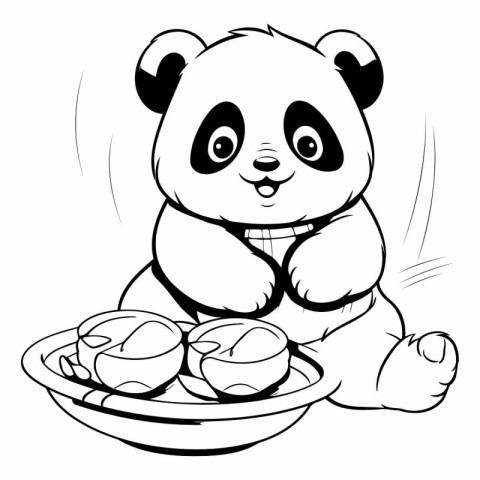 Black and White Cartoon Illustration of Panda or Panda Animal Ch