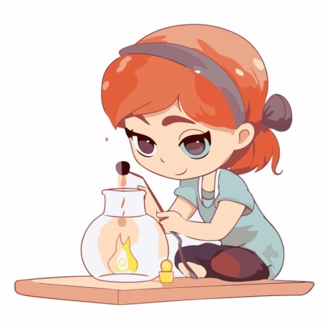 Cute little girl painting a candle in a jar.