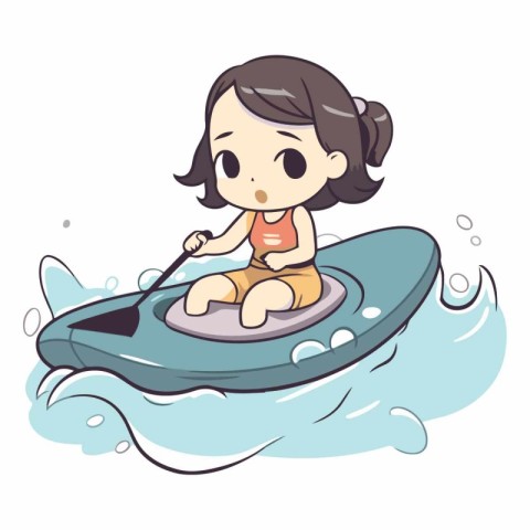 Illustration of a Kid Girl Riding a Jet Ski in the Sea