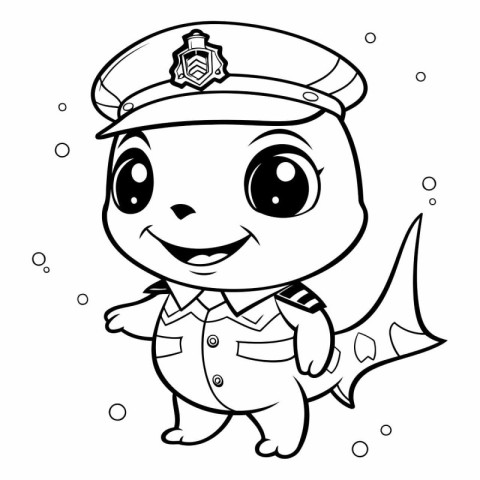 Black and White Cartoon Illustration of Cute Little Baby Shark C