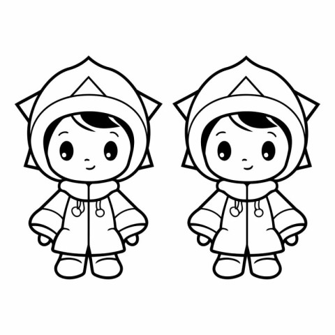 Coloring Page Outline Of cartoon girl and boy wearing winter clo